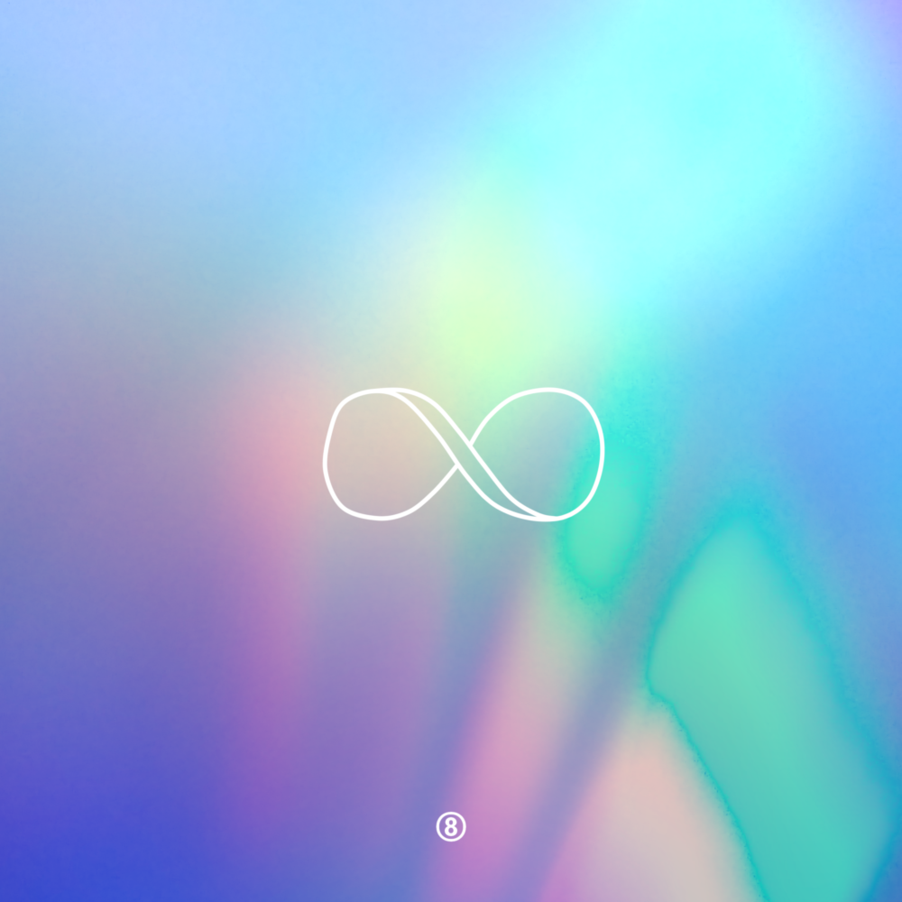 An abstract light blue background, with a doodle of an infinity symbol.