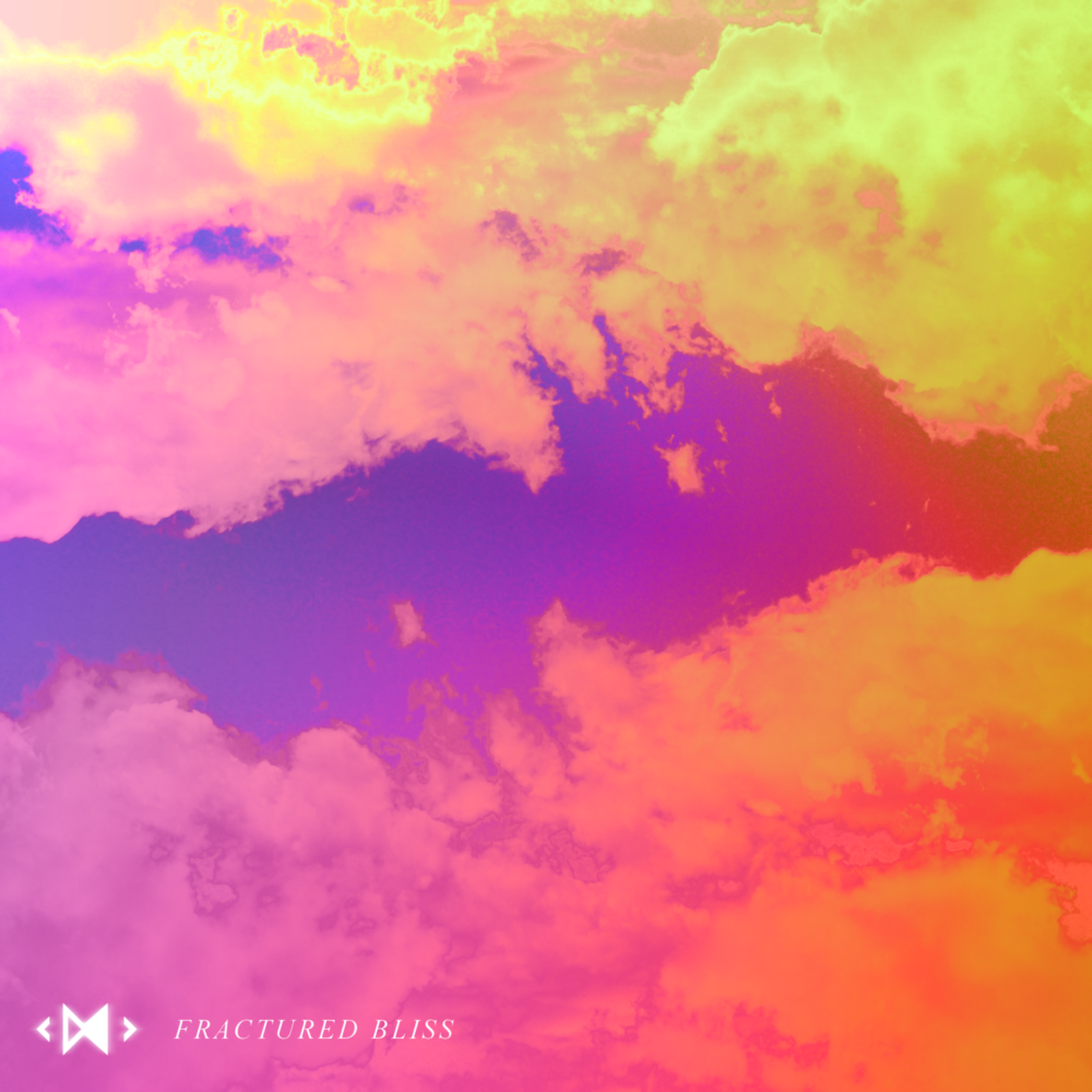 A purple and orange sky with pink and yellow clouds.