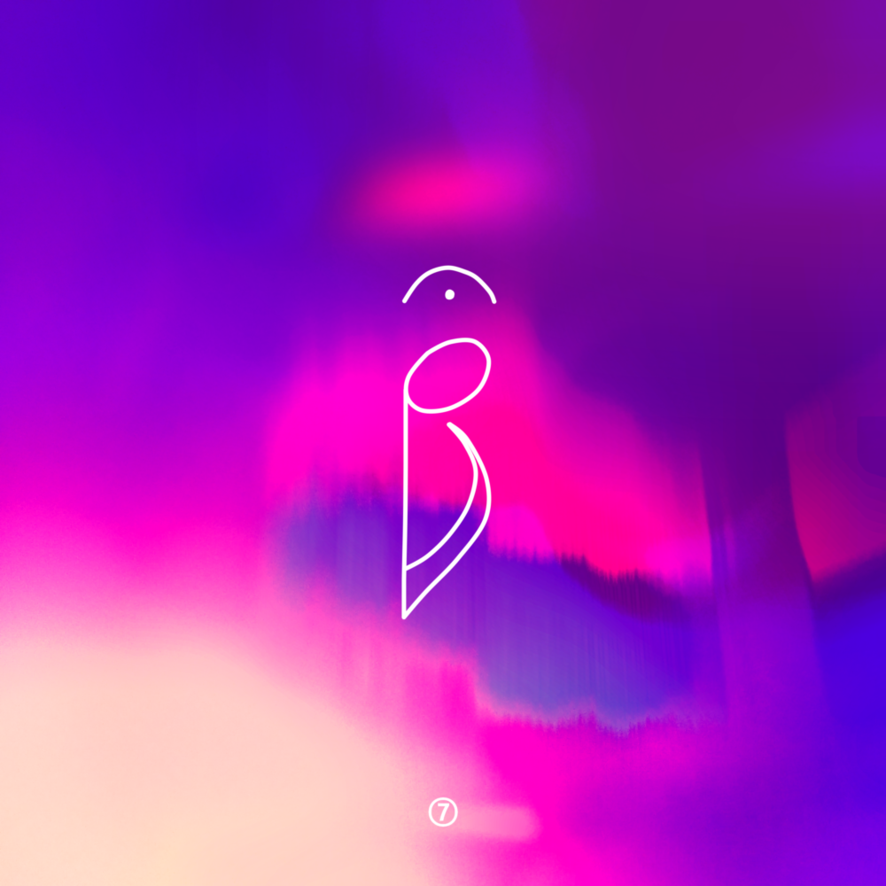 An abstract purple and pink background, with a doodle of an eighth note with a fermata.